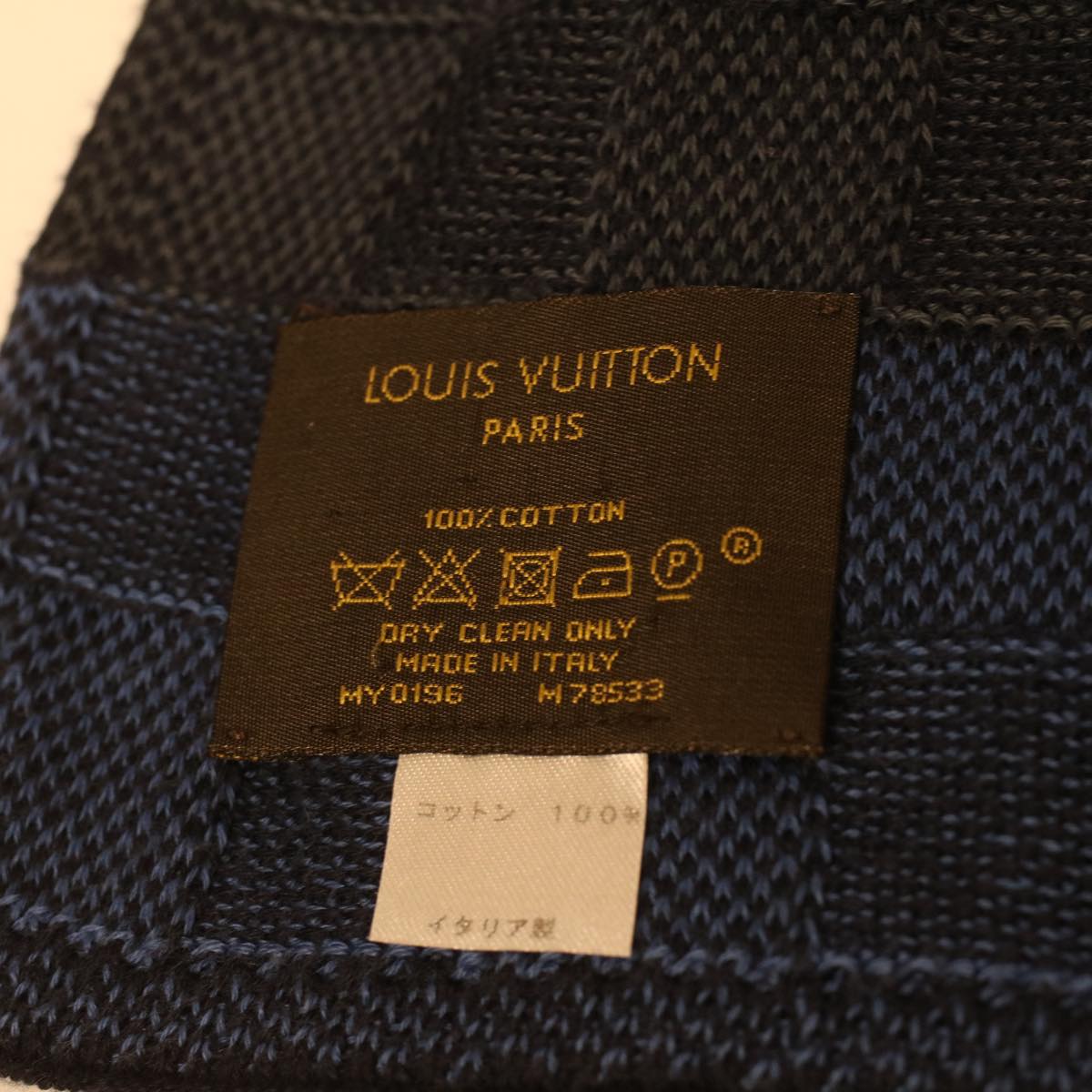 LOUIS VUITTON Escharp Damier Scarf cotton Blue Navy white M78533 LV 34065