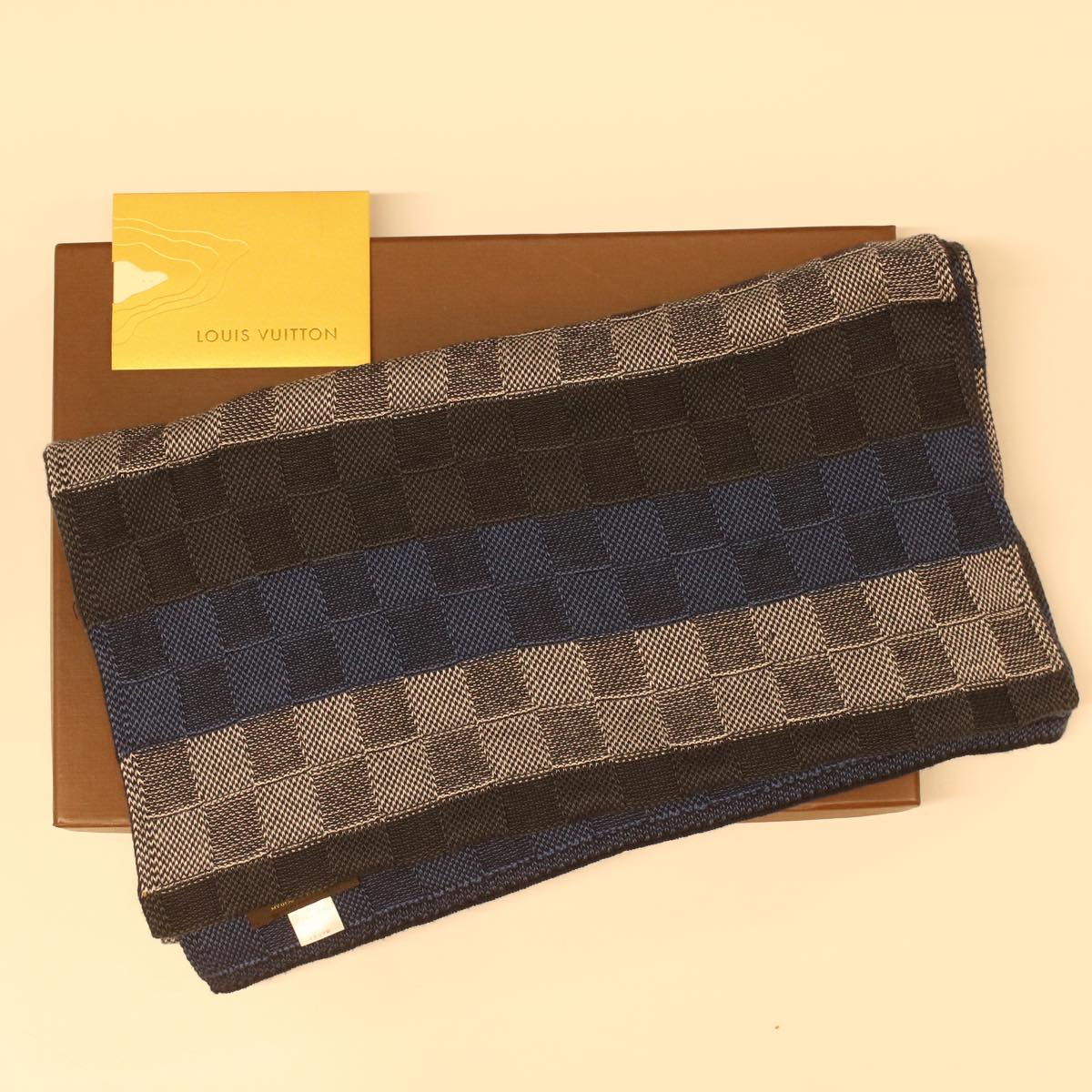 LOUIS VUITTON Escharp Damier Scarf cotton Blue Navy white M78533 LV 34065