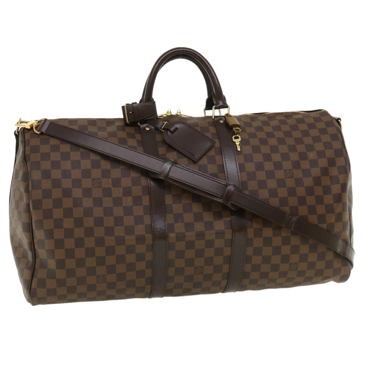 LOUIS VUITTON Damier Ebene Keepall Bandouliere 55 Boston Bag N41414 34557