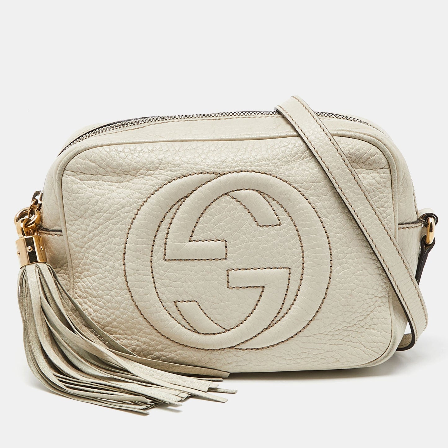 Luxury Gucci Trending 2025 Cream Leather Small Soho Disco Crossbody Bag