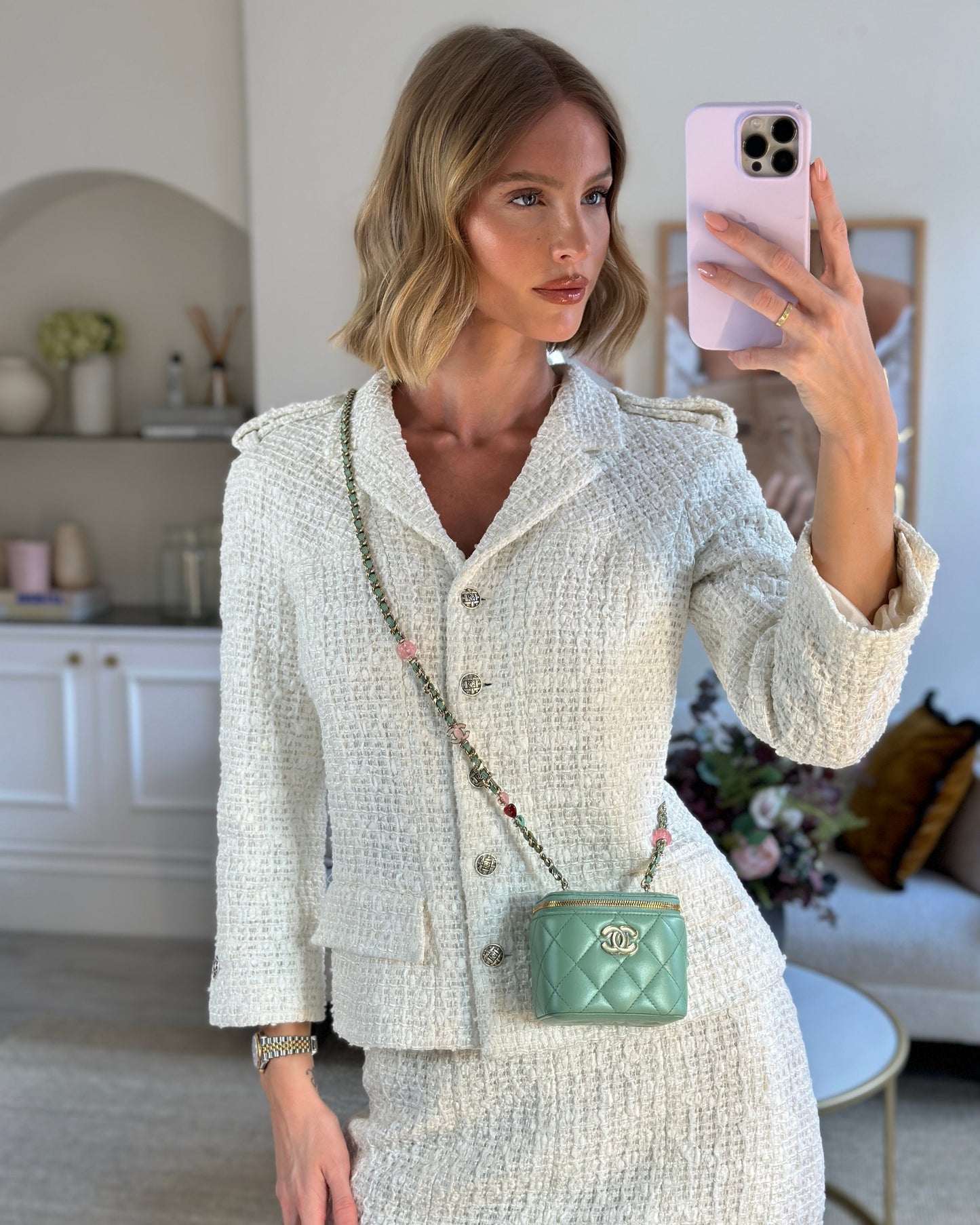 Chanel Pistachio Green Coco Crush Mini Vanity Bag in Lambskin Leather with Champagne Gold & Green Enamel Hardware