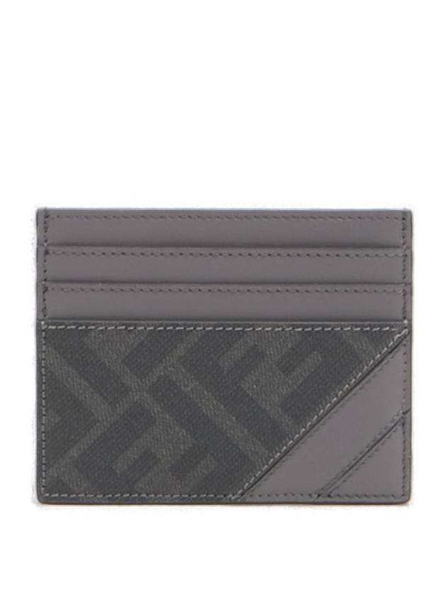 Luxury Fendi Diagonal FF Canvas Card Wallet Grey