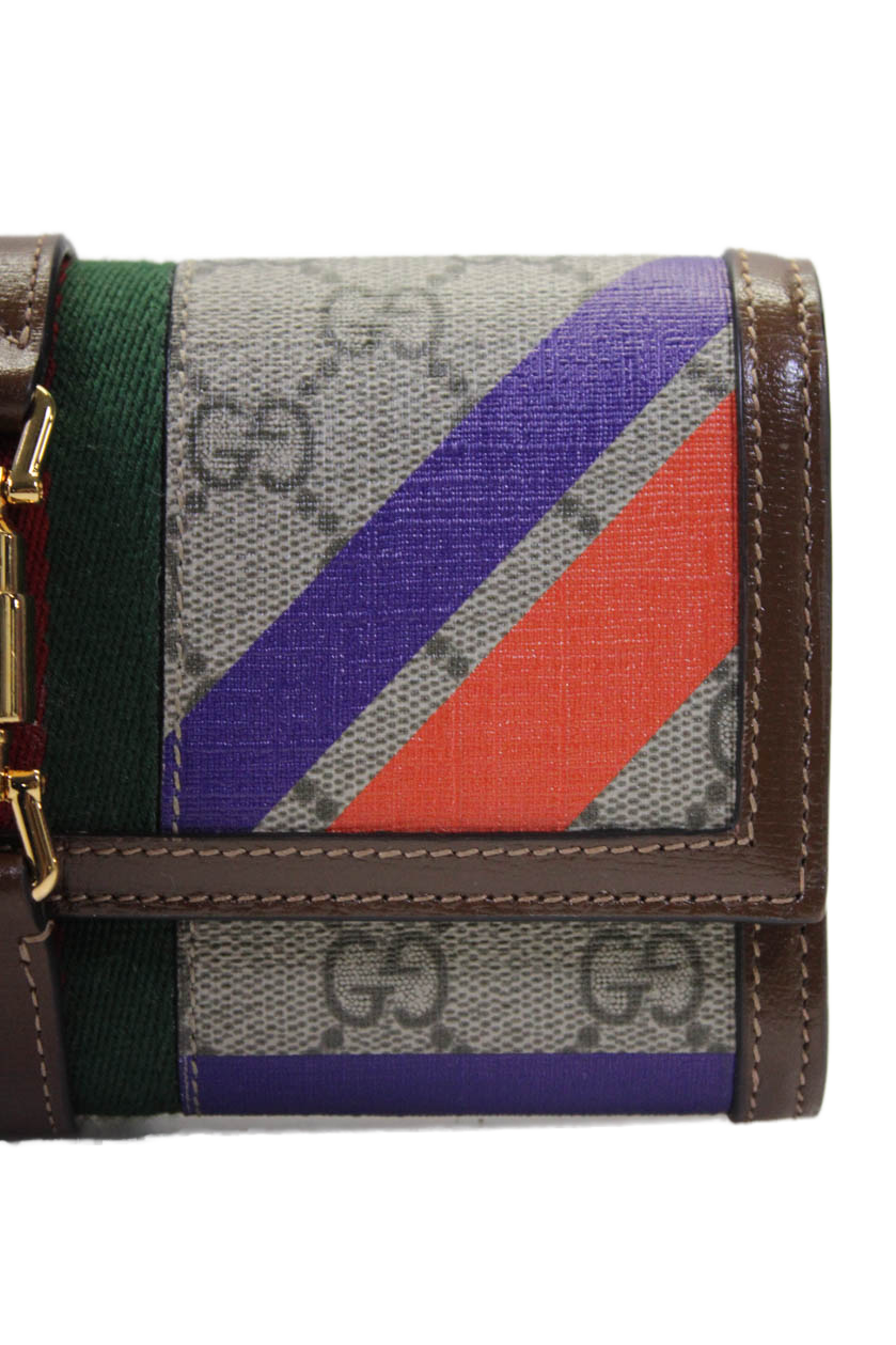 Luxury Gucci Trending 2025 Womens GG Supreme Geometric Jackie 1961 Wallet On Chain Brown Multi