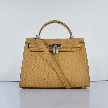 Luxury Hermes Kelly 32cm Ostrich Vein 6108 Apricot Silver