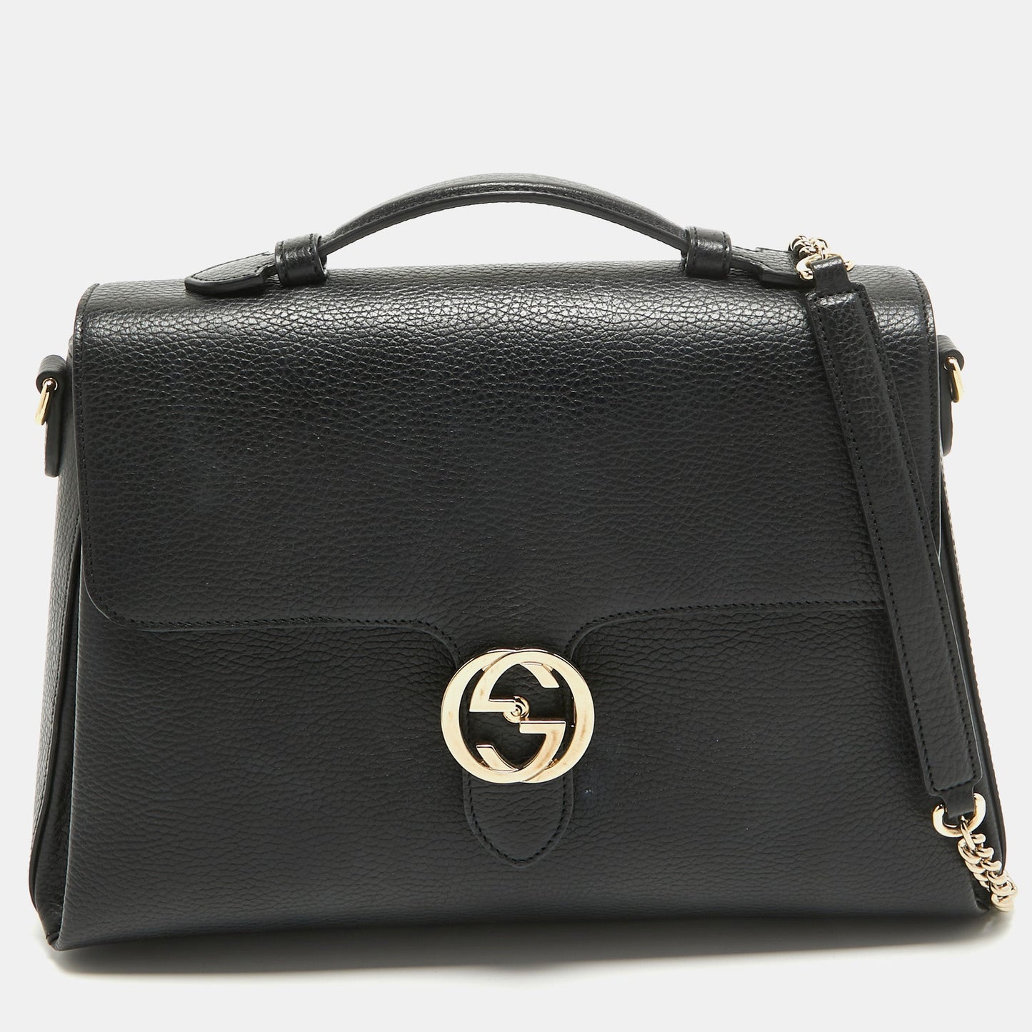 Luxury Gucci Trending 2025 Black Leather Doller Interlocking G Top Handle Bag