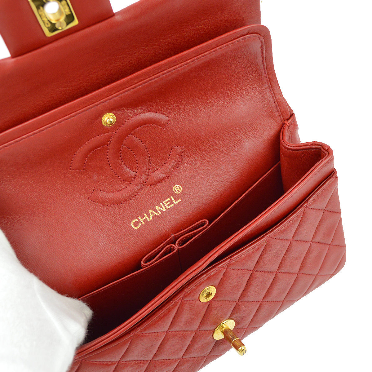 Chanel * Red Lambskin Small Classic Double Flap Shoulder Bag