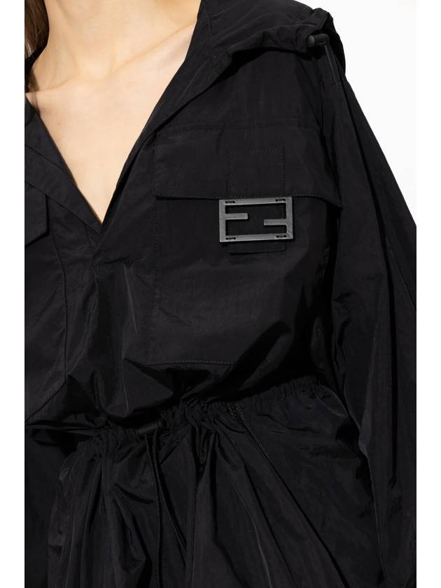 Luxury Fendi Women's Nylon Anorak Blouson Jacket Black