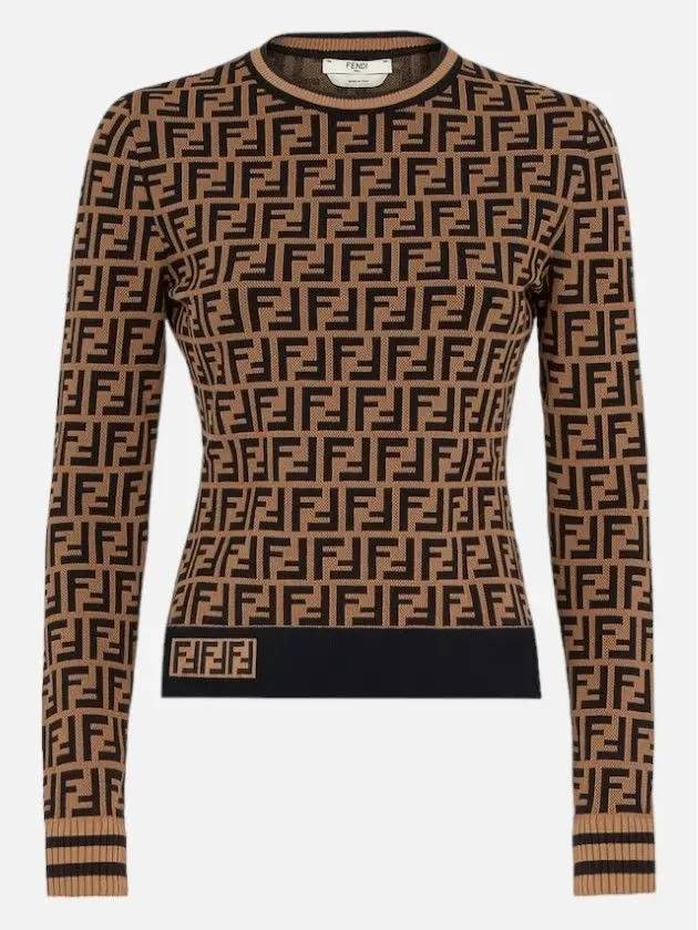 Luxury Fendi FF Logo Knit Top Brown