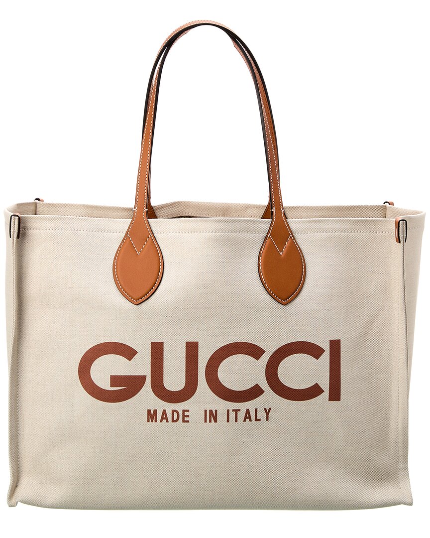 Luxury Gucci Trending 2025 Logo Print Canvas & Leather Tote