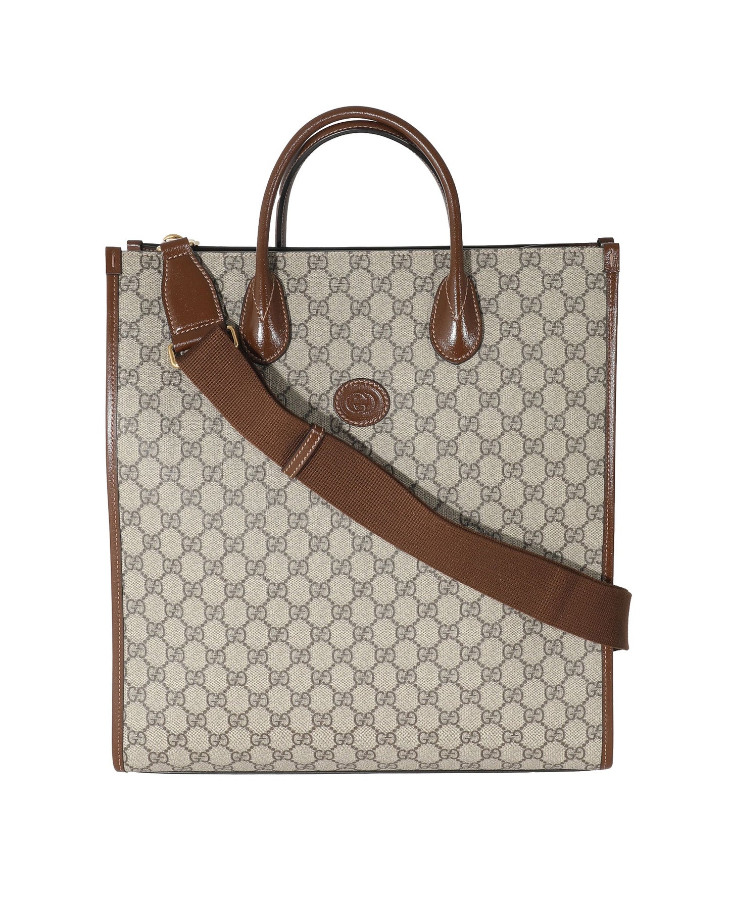 Luxury Gucci Trending 2025 Beige GG Supreme Canvas Brown Leather Medium Interlocking G Tote