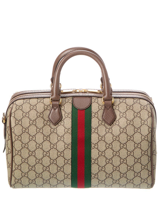 Luxury Gucci Trending 2025 Ophidia Top Handle GG Supreme Canvas & Leather Duffel Bag, Brown