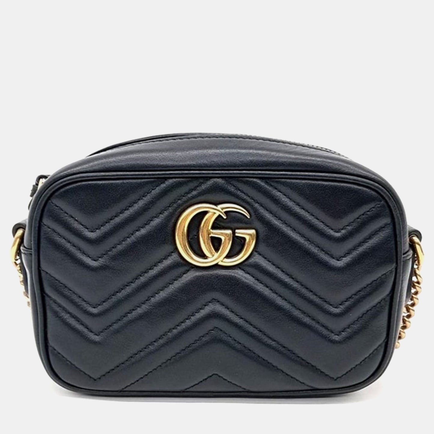 Luxury Gucci Trending 2025 Black Leather GG Marmont Matelasse Mini Crossbody bag