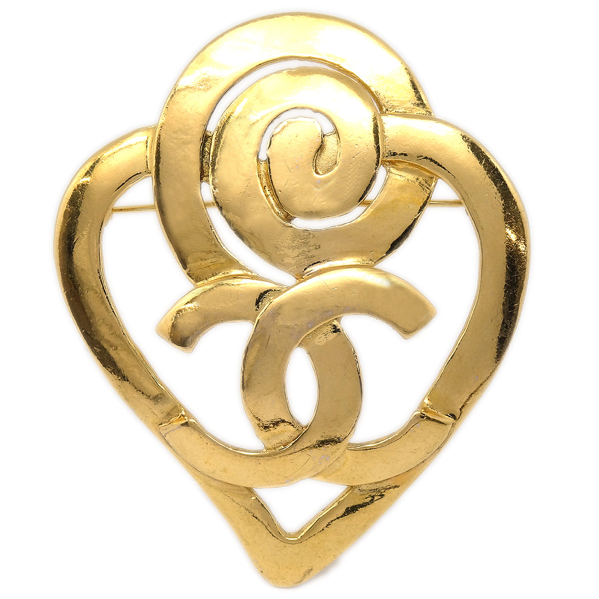 Luxury Chanel 1995 Heart Brooch Pin Gold 95P
