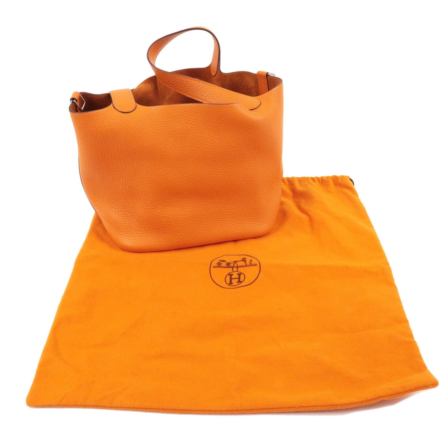 Luxury Hermes Taurillon Clemence Picotin MM Hand Bag H Stamped Orange