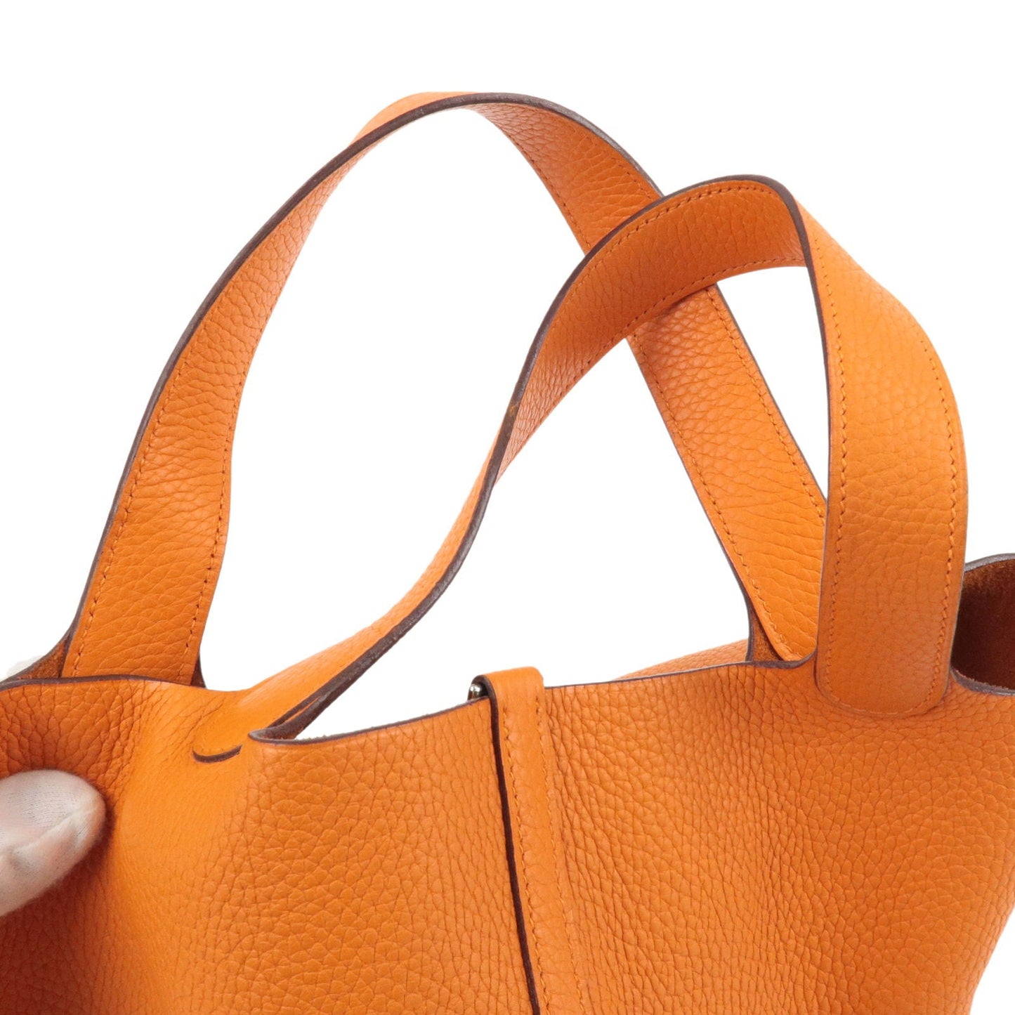 Luxury Hermes Taurillon Clemence Picotin MM Hand Bag H Stamped Orange