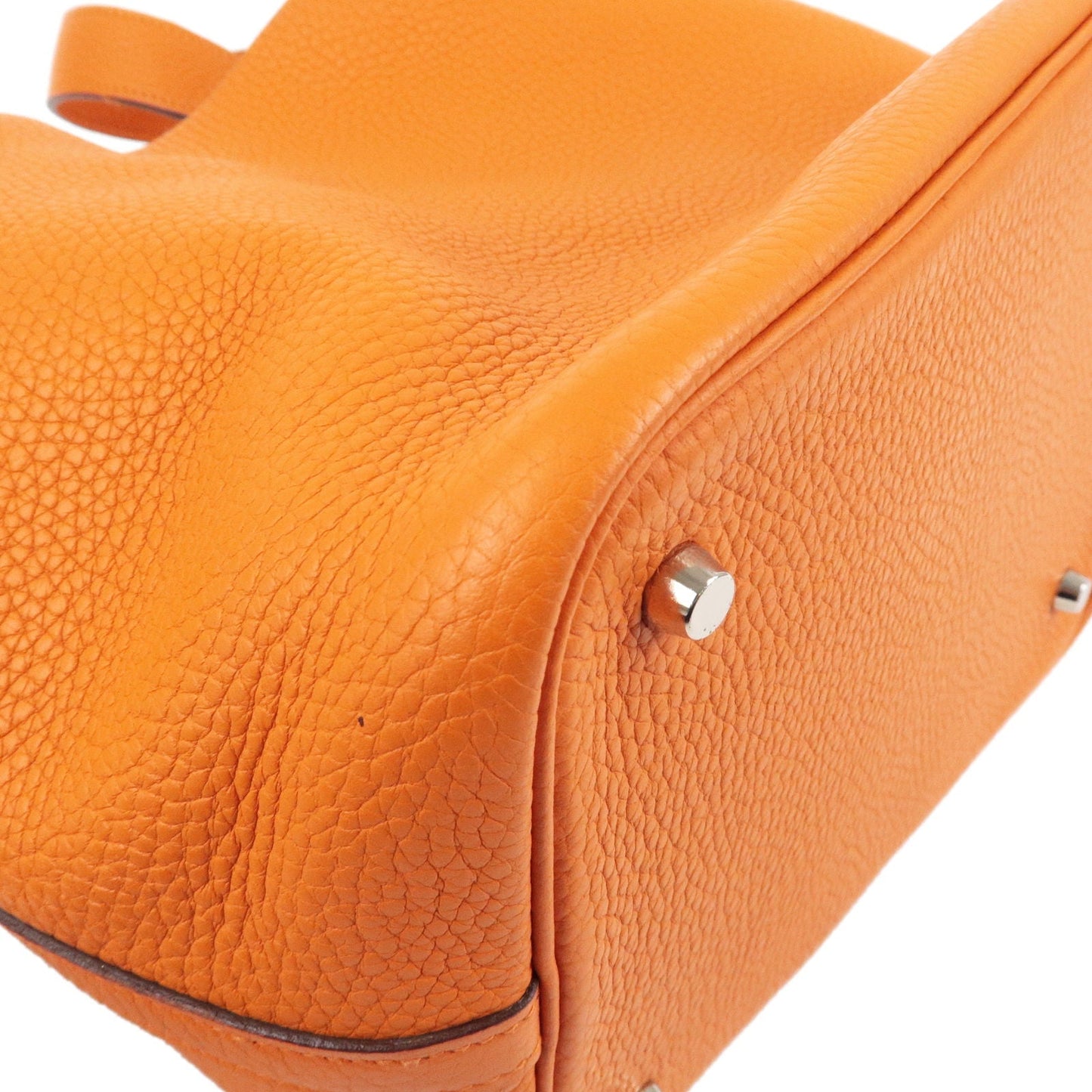 Luxury Hermes Taurillon Clemence Picotin MM Hand Bag H Stamped Orange