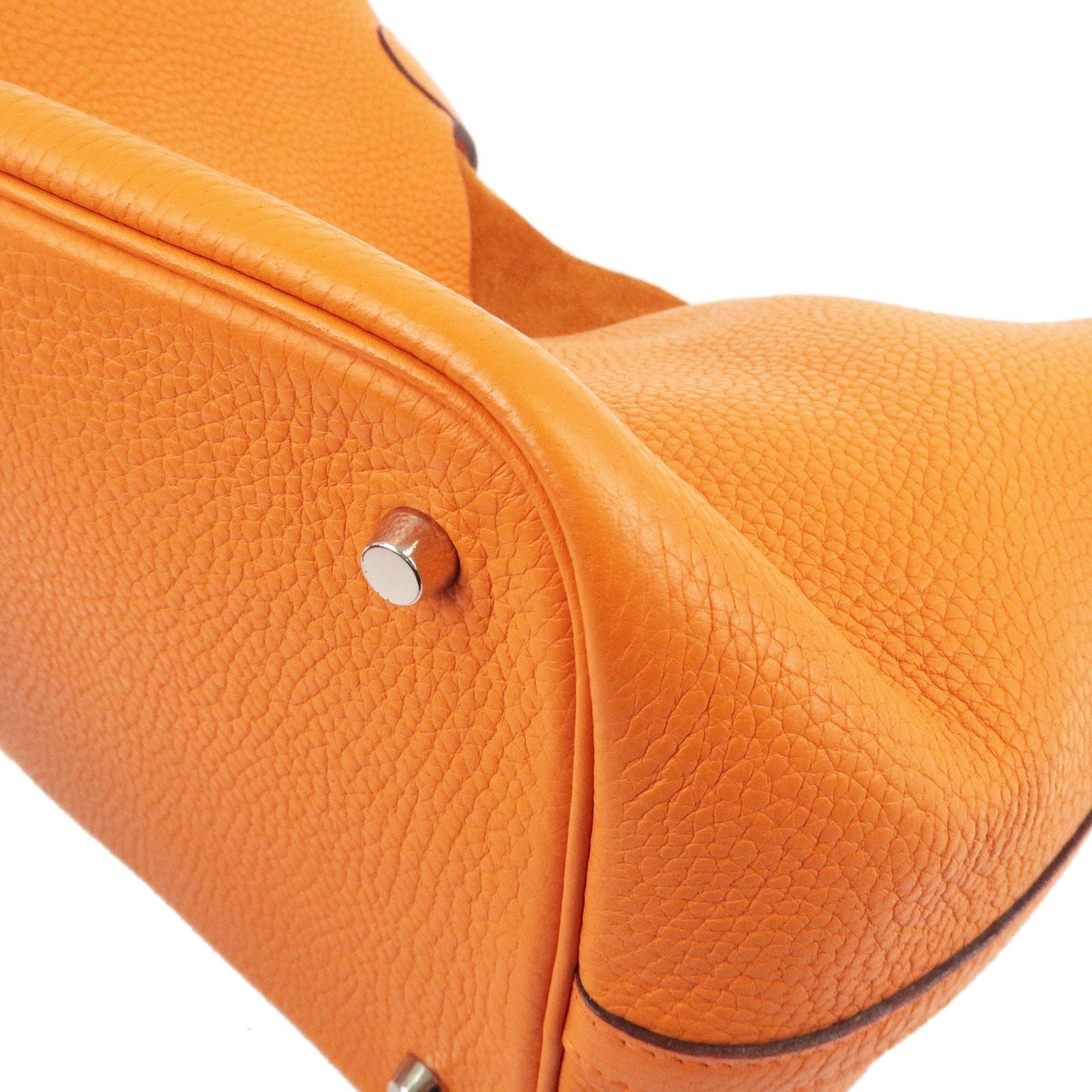 Luxury Hermes Taurillon Clemence Picotin MM Hand Bag H Stamped Orange