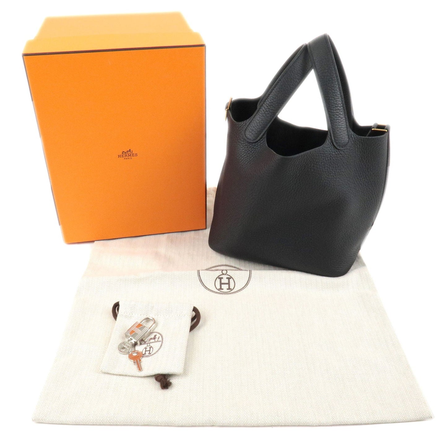 Luxury Hermes Taurillon Clemence Picotin Lock PM Hand Bag Black