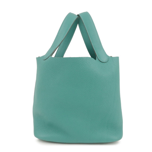 Luxury Hermes Taurillon Clemence Picotin Lock MM Hand Bag Vert Verone