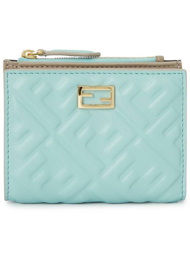 Luxury Fendi Slim Baguette Leather Half Wallet Light Blue
