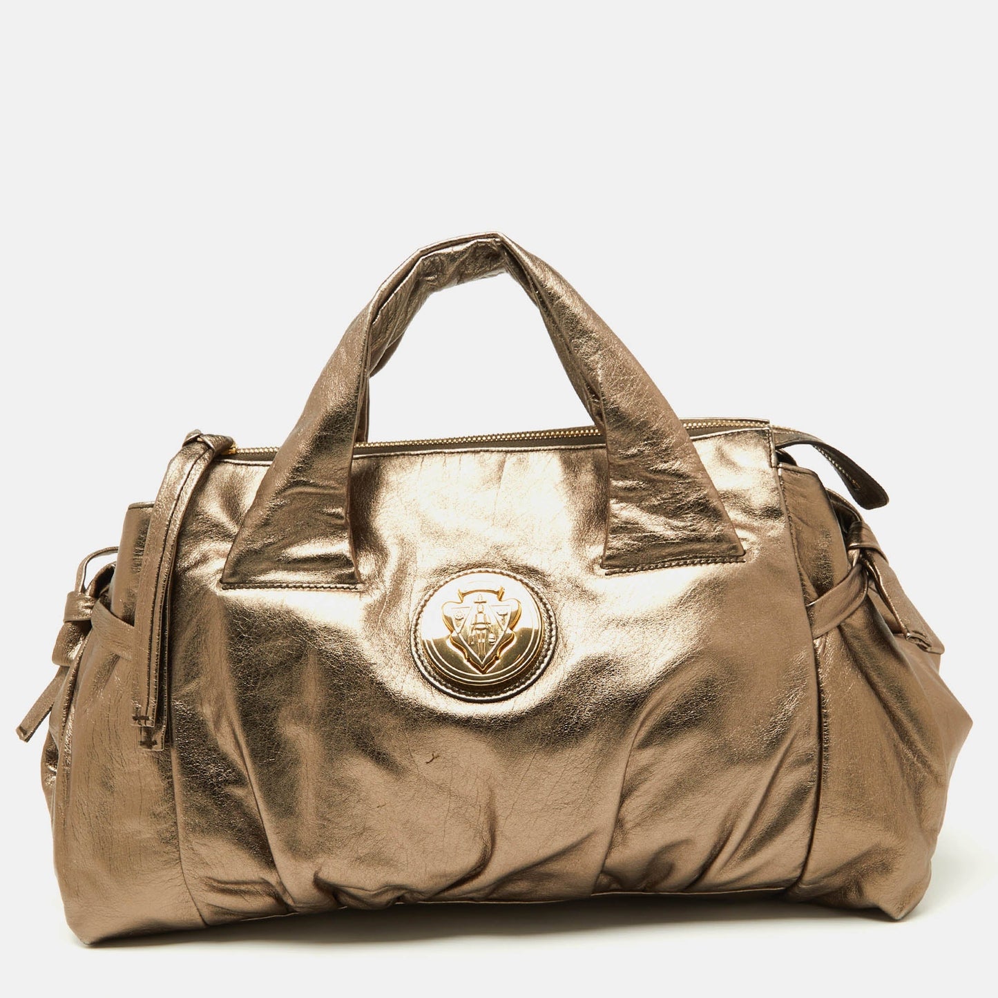 Luxury Gucci Trending 2025 Metallic Gold Leather Hysteria Tote