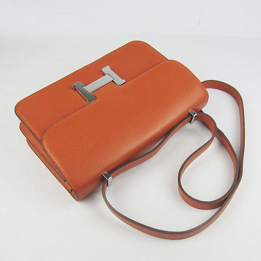 Luxury Hermes Calf Leather Message Bag H020 Orange Silver