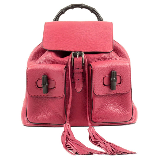 Luxury Gucci Bamboo Back Pack With Fringe Leather Pink 370833