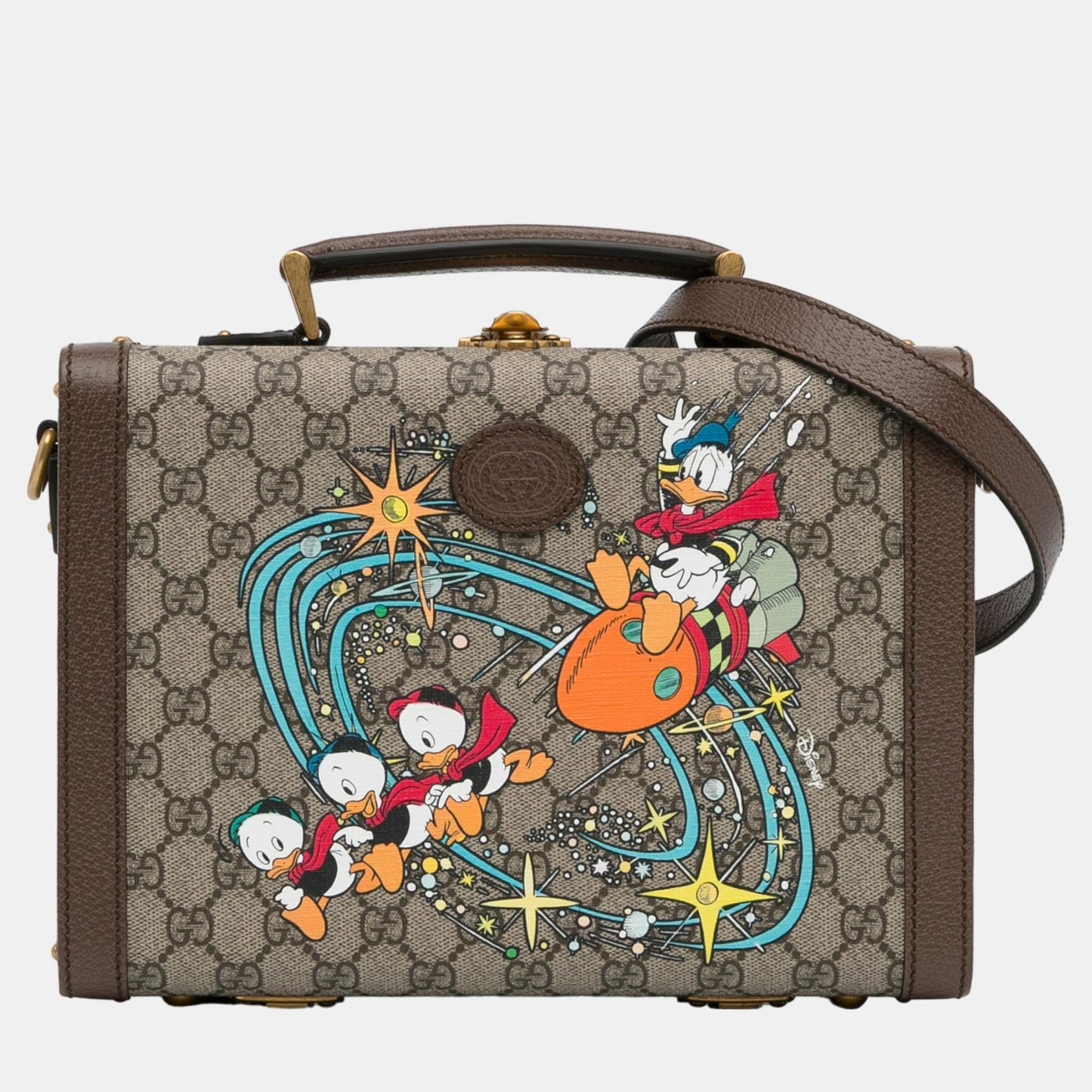 Luxury Gucci Trending 2025 x Disney Beige/Brown GG Supreme Donald Duck Savoy Vanity Case