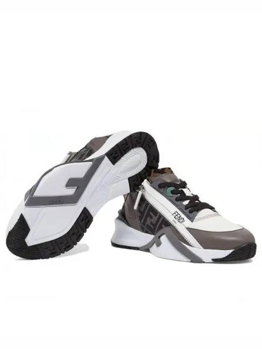Luxury Fendi Flow FF Jacquard Leather Running Low Top Sneakers Grey