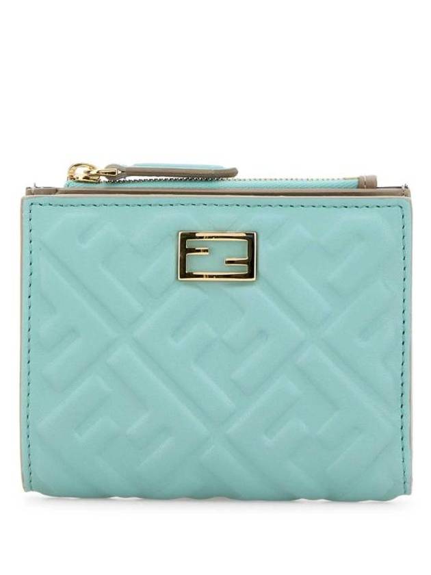 Luxury Fendi Slim Baguette Leather Half Wallet Light Blue