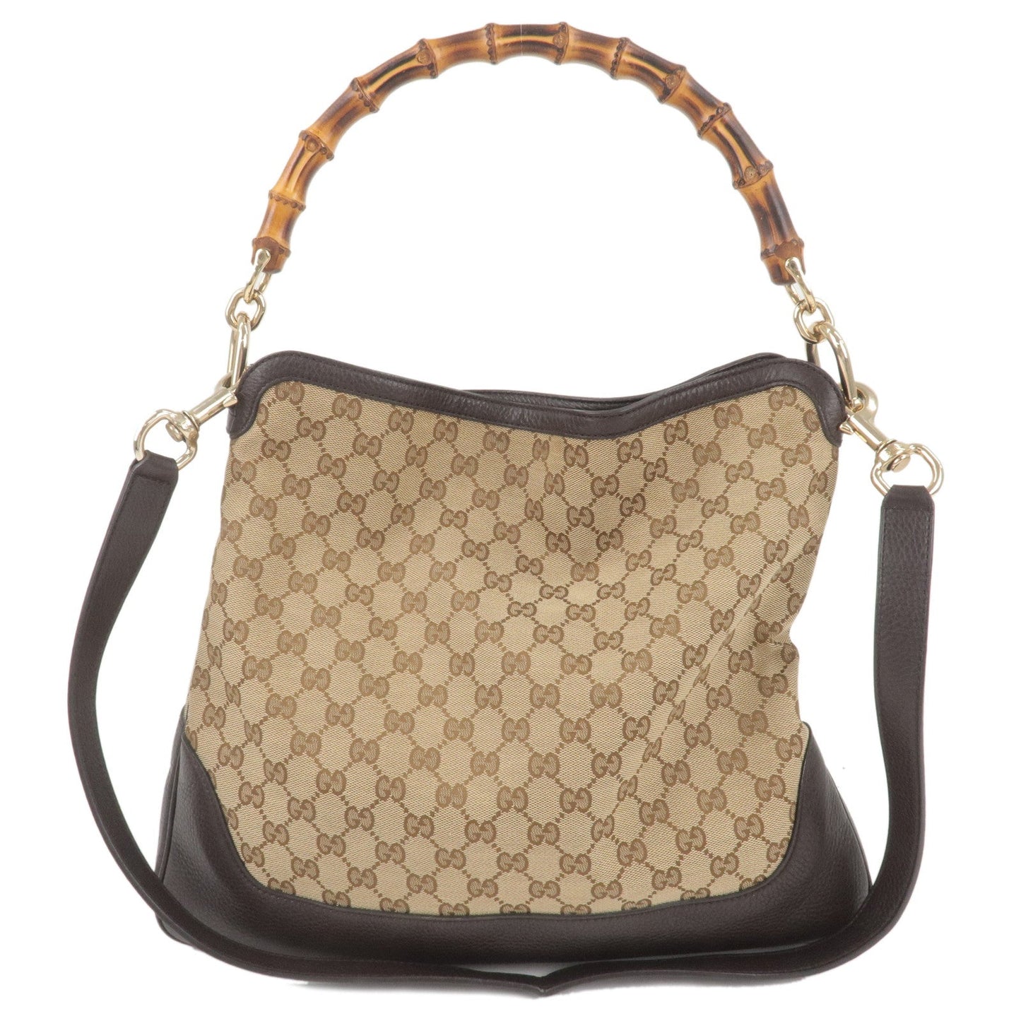 Luxury Gucci Bamboo GG Canvas  Leather Diana 2WAY Bag Beige Brown 282315