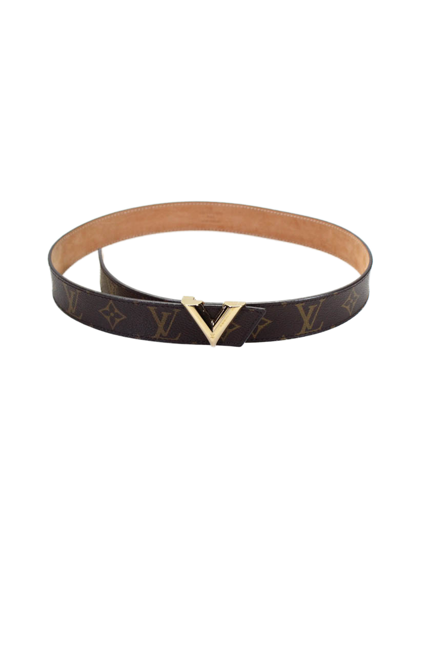 Louis Vuitton Womens Monogram Canvas Print Essential V Buckled Belt Brown