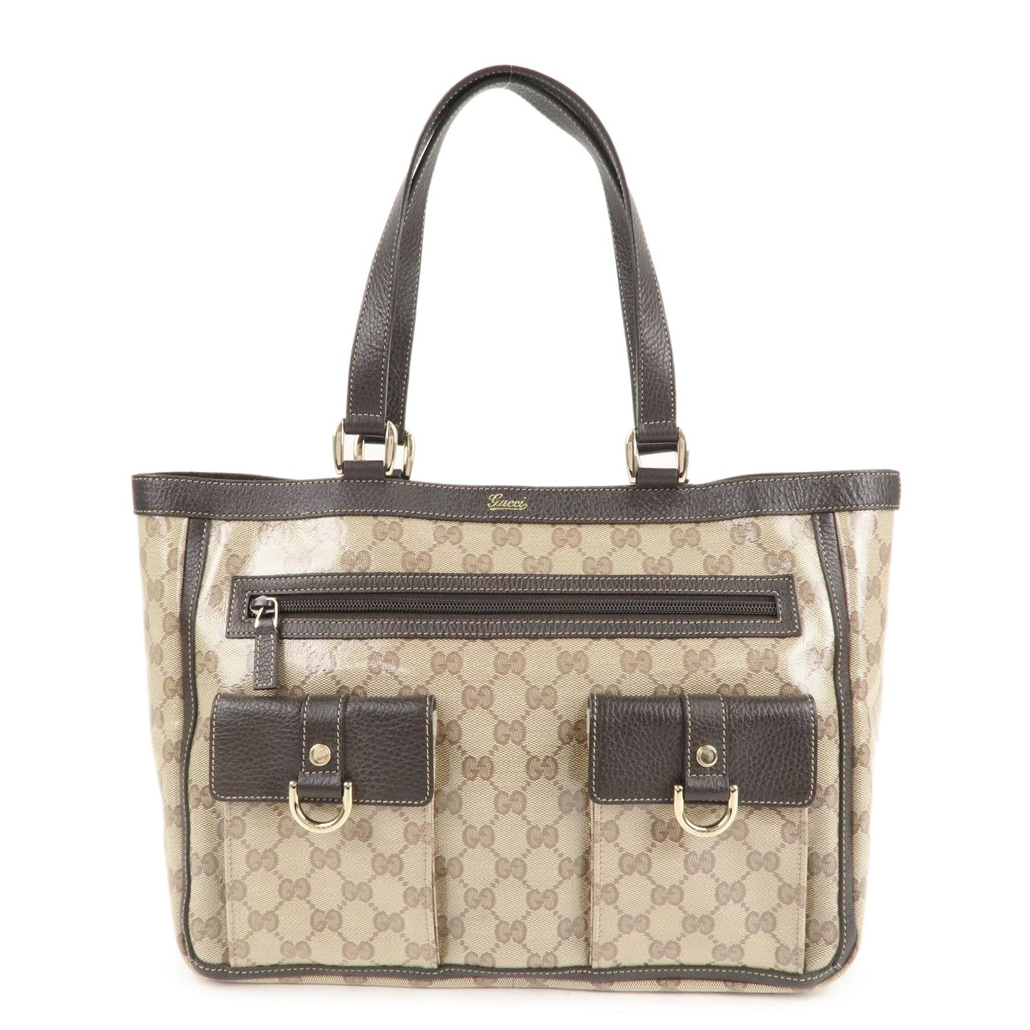 Luxury Gucci Abbey GG Crystal Leather Tote Bag Beige Brown 268639