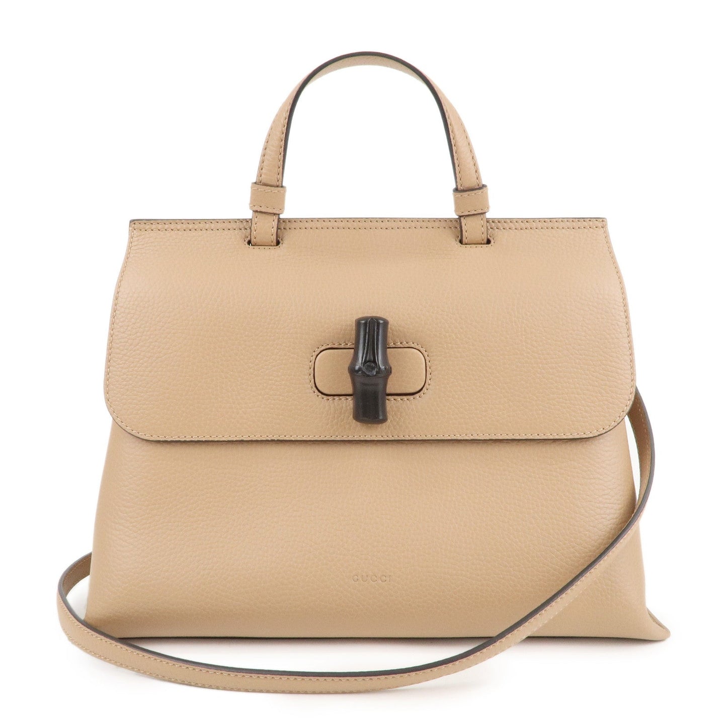 Luxury Gucci Bamboo Daily Leather 2Way Bag Hand Bag Beige 392013