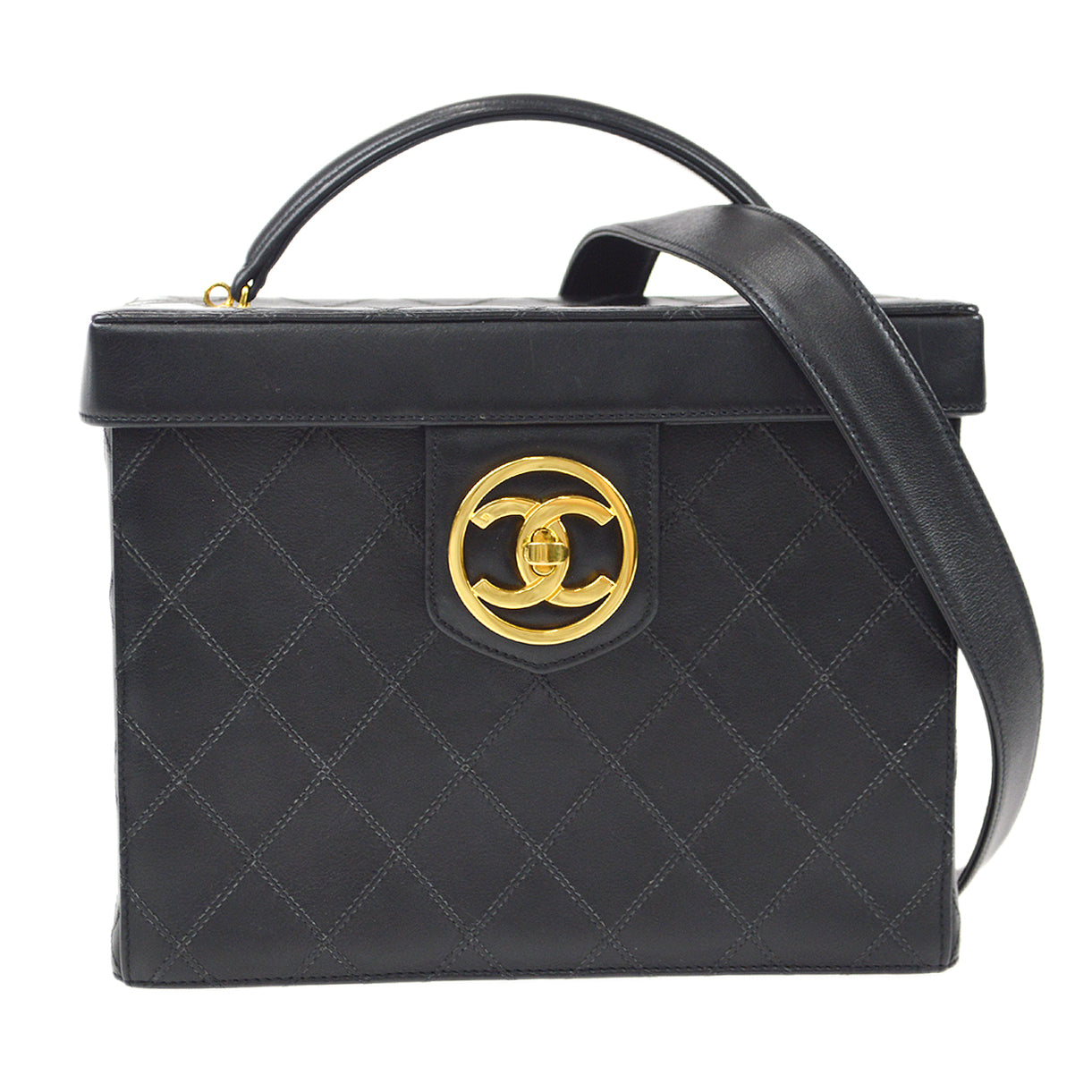 Luxury Chanel Black Lambskin Bicolore 2way Shoulder Handbag