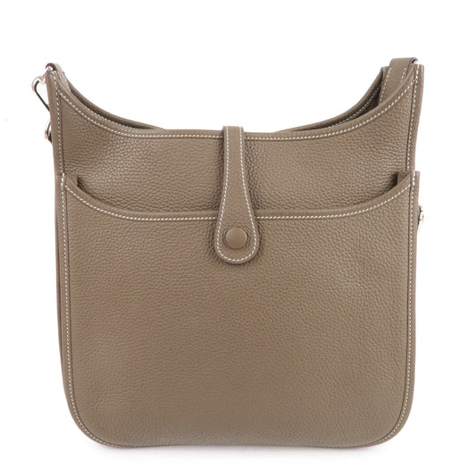 Luxury Hermes Taurillon Clemence Evelyne 3PM Shoulder Bag Etoupe