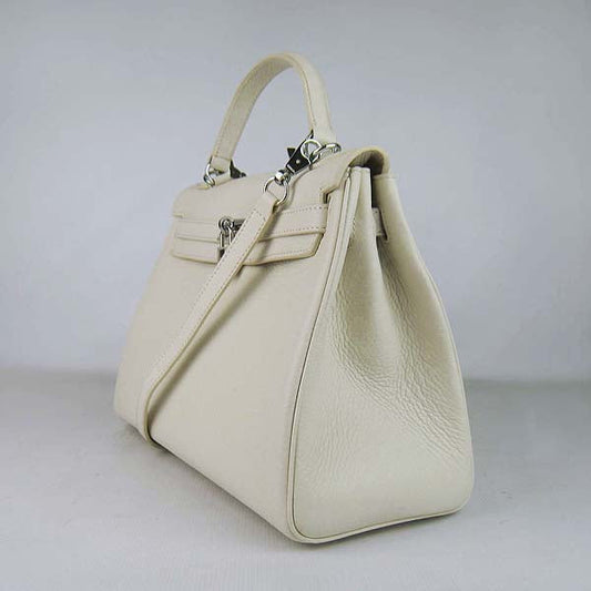 Luxury Hermes Kelly 32cm Togo Leather Handbag 6108 Beige Silver