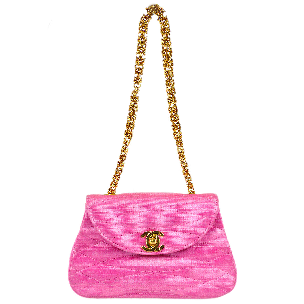 Luxury Chanel * 1991-1994 Diagonal Stitch Handbag Mini Pink Canvas