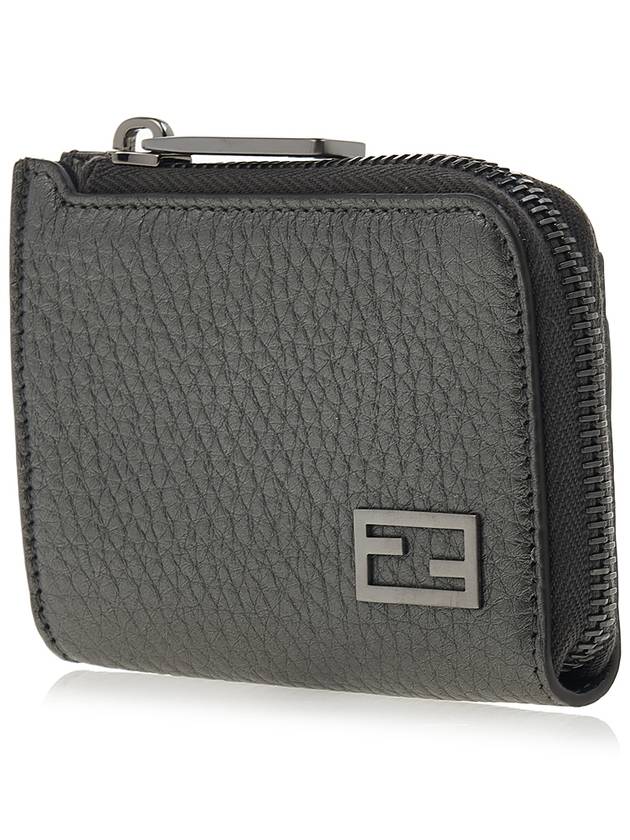 Luxury Fendi Logo Leather Card Wallet Grey