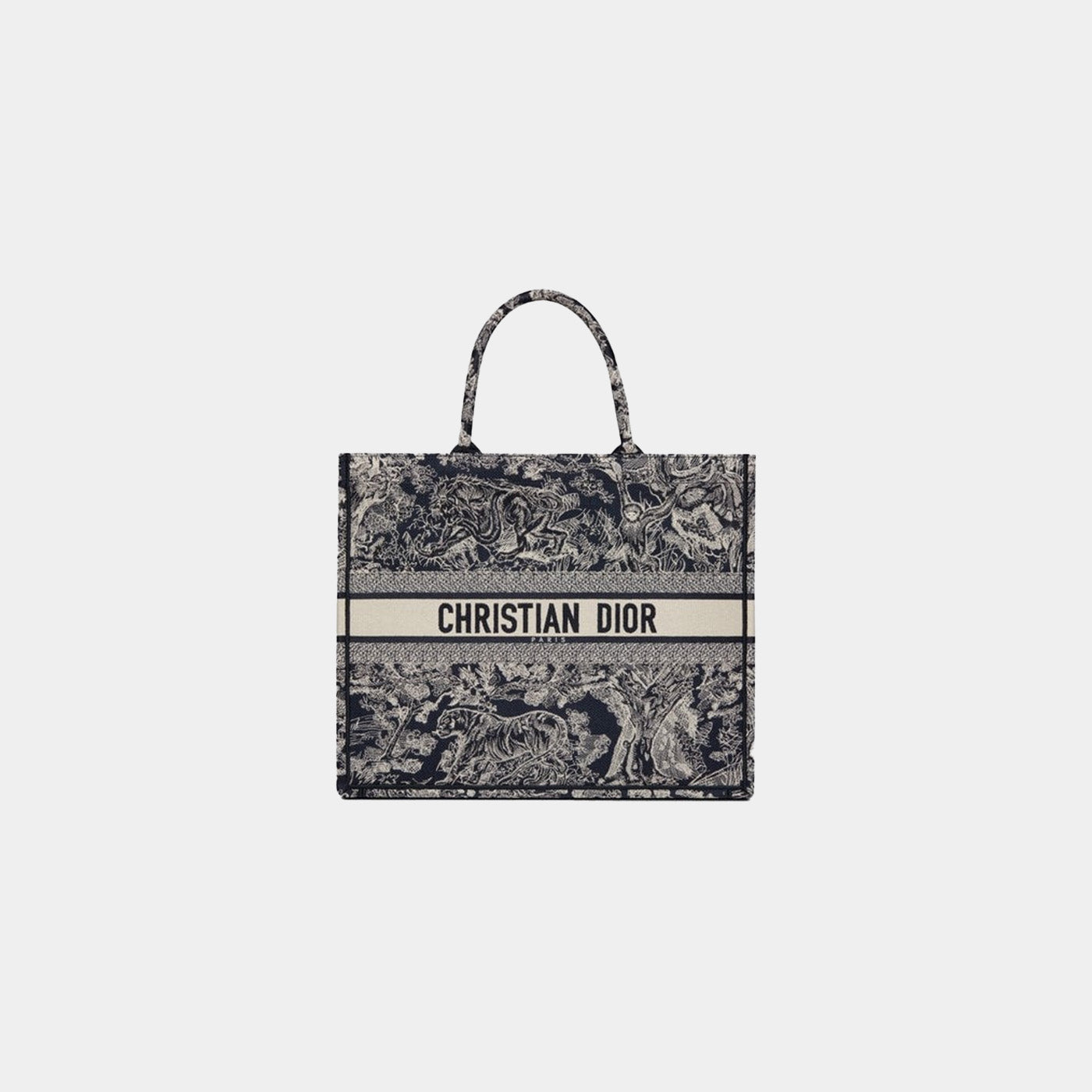 Large Luxury Dior Book Tote Blue and Ecru Toile de Jouy Reverse Embroidery