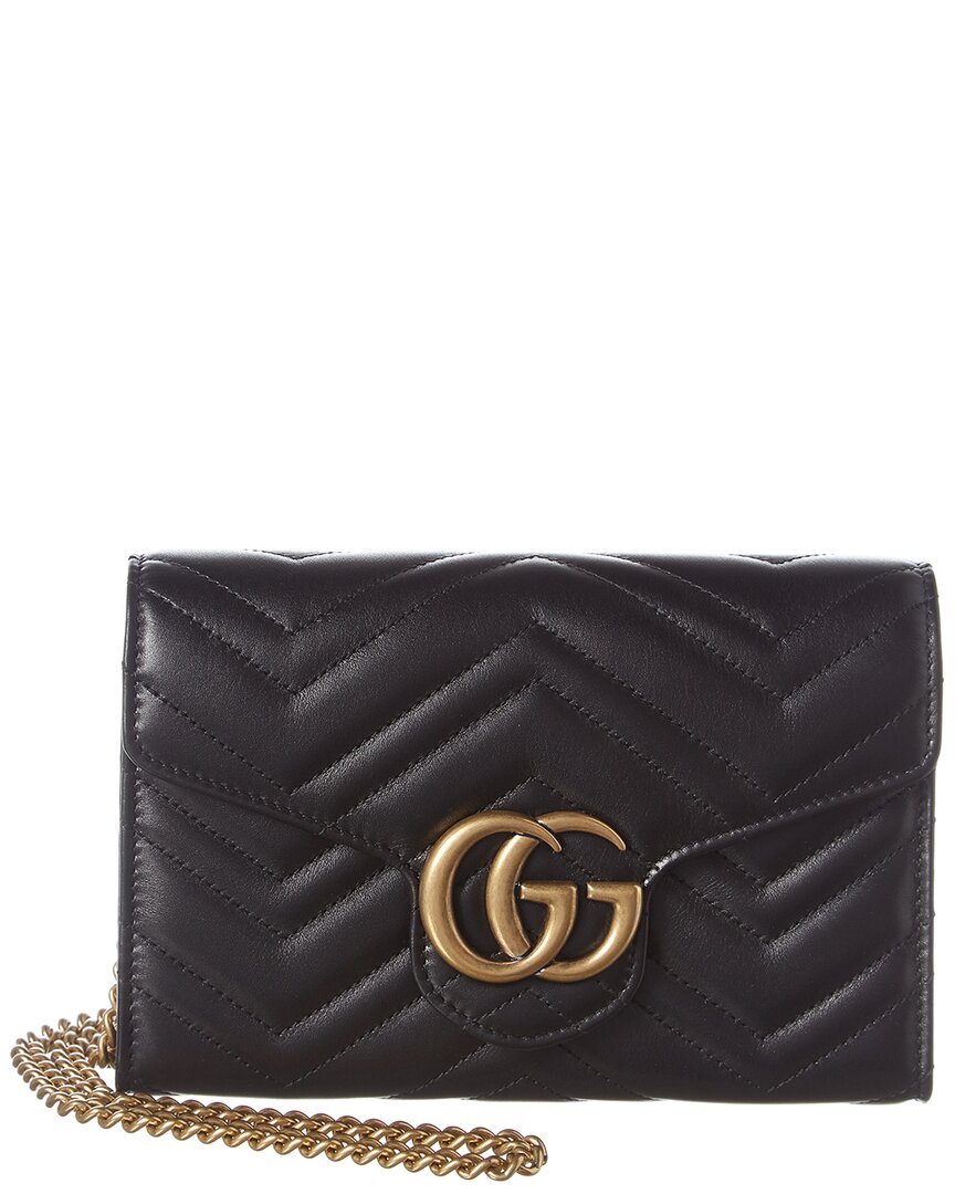 Luxury Gucci Trending 2025 GG Marmont Matelasse Leather Wallet On Chain, Black