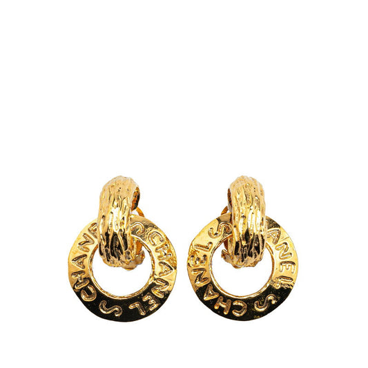 Chanel Vintage Logo Round Swing Earrings Gold