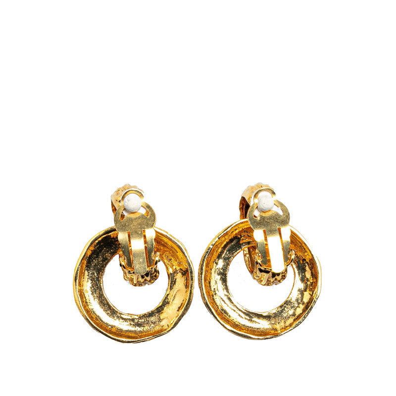 Chanel Vintage Logo Round Swing Earrings Gold