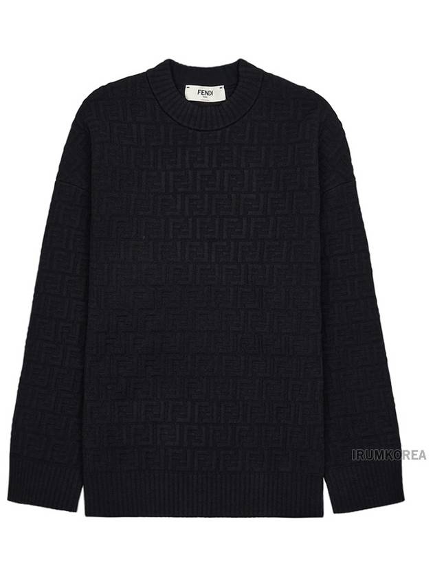 Luxury Fendi FF Logo Embossed Pullover Knit Top Black
