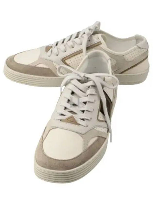Luxury Fendi Step Leather Low Top Sneakers Beige
