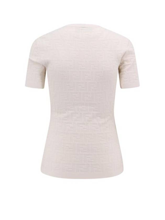 Luxury Fendi FF Viscose Short Sleeve Knit Top White