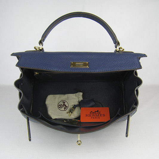 Luxury Hermes Kelly 32cm Togo Leather 6108 Dark Blue Golden