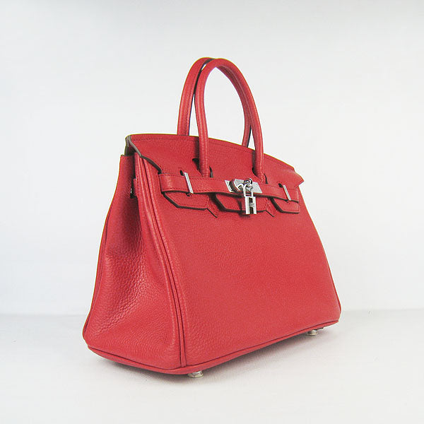 Luxury Hermes Birkin 30cm Togo Leather Handbags Red Silver