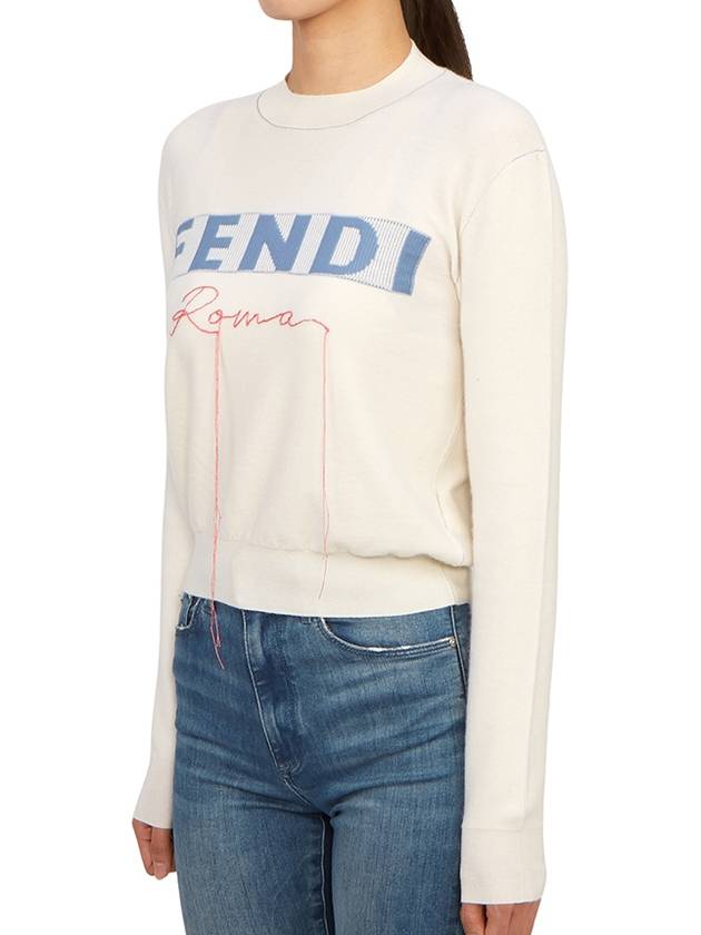 Luxury Fendi Logo Cashmere Blend Knit Top White