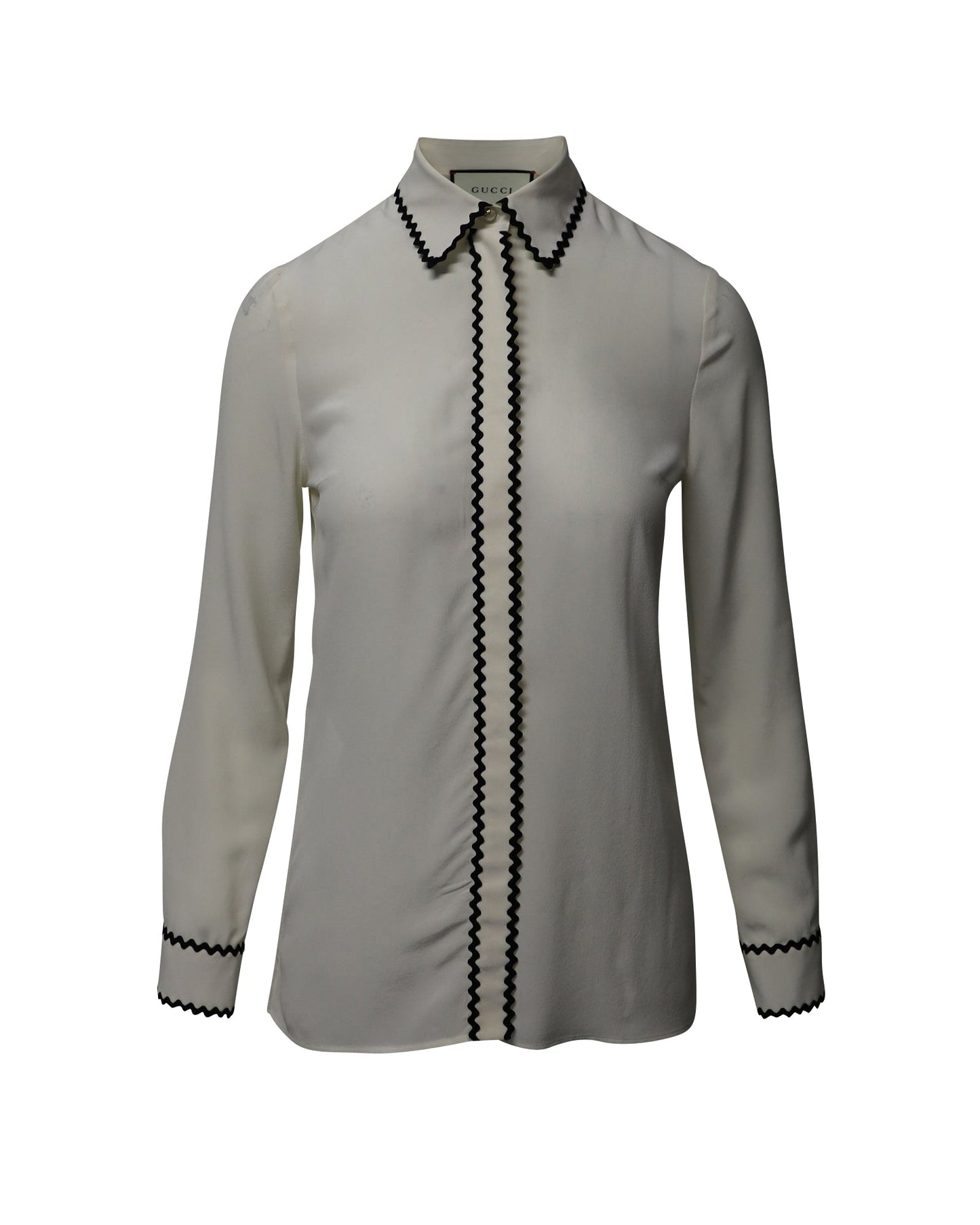 Luxury Gucci Trending 2025 Shirt Blouse with Zigzag Edges in Cream Silk